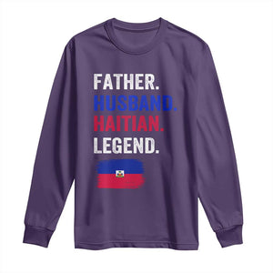 Father Husband Haitian Legend Long Sleeve Shirt Distressed Haiti Flag Dad Gift Father's Day TS02 Purple Print Your Wear