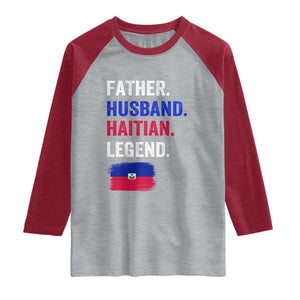 Father Husband Haitian Legend Raglan Shirt Distressed Haiti Flag Dad Gift Father's Day TS02 Heather Gray Heather Red Print Your Wear