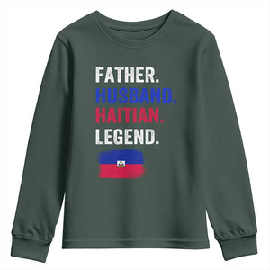 Father Husband Haitian Legend Youth Sweatshirt Distressed Haiti Flag Dad Gift Father's Day TS02 Dark Forest Green Print Your Wear
