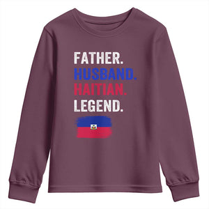 Father Husband Haitian Legend Youth Sweatshirt Distressed Haiti Flag Dad Gift Father's Day TS02 Maroon Print Your Wear