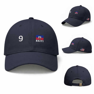 Haiti Soccer Jersey Style Number 9 Graphic Baseball Cap Haitian Flag Football Sports Fan TS02 Baseball Cap Universal Fit Navy Print Your Wear