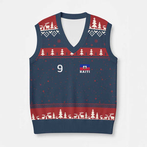 Haiti Soccer Jersey Style Number 9 Graphic V-Neck Knit Sweater Vest Haitian Flag Football Sports Fan TS02 Navy Red Print Your Wear