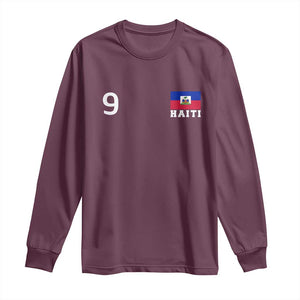 Haiti Soccer Jersey Style Number 9 Graphic Long Sleeve Shirt Haitian Flag Football Sports Fan TS02 Maroon Print Your Wear