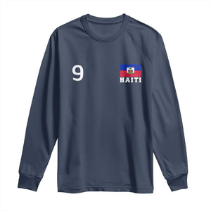 Haiti Soccer Jersey Style Number 9 Graphic Long Sleeve Shirt Haitian Flag Football Sports Fan TS02 Navy Print Your Wear