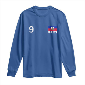 Haiti Soccer Jersey Style Number 9 Graphic Long Sleeve Shirt Haitian Flag Football Sports Fan TS02 Royal Blue Print Your Wear