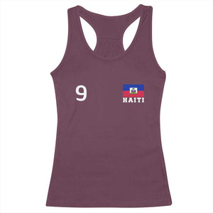 Haiti Soccer Jersey Style Number 9 Graphic Racerback Tank Top Haitian Flag Football Sports Fan TS02 Maroon Print Your Wear