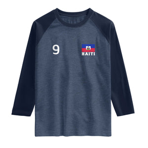 Haiti Soccer Jersey Style Number 9 Graphic Raglan Shirt Haitian Flag Football Sports Fan TS02 Heather Denim Navy Print Your Wear