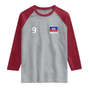 Haiti Soccer Jersey Style Number 9 Graphic Raglan Shirt Haitian Flag Football Sports Fan TS02 Heather Gray Heather Red Print Your Wear
