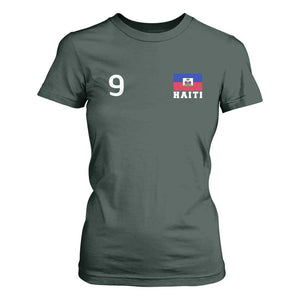Haiti Soccer Jersey Style Number 9 Graphic T Shirt For Women Haitian Flag Football Sports Fan TS02 Dark Forest Green Print Your Wear