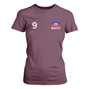 Haiti Soccer Jersey Style Number 9 Graphic T Shirt For Women Haitian Flag Football Sports Fan TS02 Maroon Print Your Wear