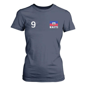 Haiti Soccer Jersey Style Number 9 Graphic T Shirt For Women Haitian Flag Football Sports Fan TS02 Navy Print Your Wear
