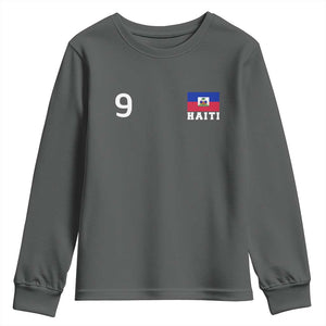 Haiti Soccer Jersey Style Number 9 Graphic Youth Sweatshirt Haitian Flag Football Sports Fan TS02 Dark Heather Print Your Wear