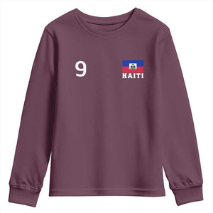 Haiti Soccer Jersey Style Number 9 Graphic Youth Sweatshirt Haitian Flag Football Sports Fan TS02 Maroon Print Your Wear