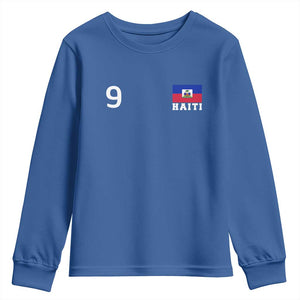 Haiti Soccer Jersey Style Number 9 Graphic Youth Sweatshirt Haitian Flag Football Sports Fan TS02 Royal Blue Print Your Wear