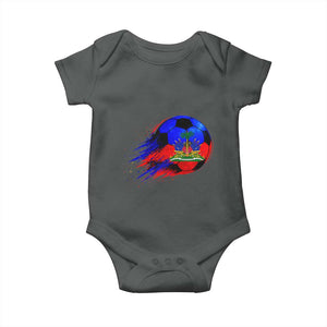 Haitian Flag Soccer Ball Splatter Graphic Baby Onesie Haiti Football Sports Fan TS02 Dark Heather Print Your Wear