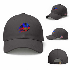 Haitian Flag Soccer Ball Splatter Graphic Baseball Cap Haiti Football Sports Fan TS02 Baseball Cap Universal Fit Dark Gray Print Your Wear