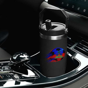 Haitian Flag Soccer Ball Splatter Graphic Flip Straw Tumbler Haiti Football Sports Fan TS02 Print Your Wear