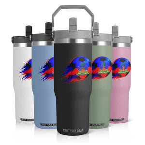 Haitian Flag Soccer Ball Splatter Graphic Flip Straw Tumbler Haiti Football Sports Fan TS02 Print Your Wear