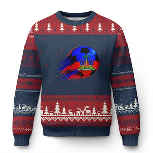 Haitian Flag Soccer Ball Splatter Graphic Ugly Christmas Sweater Haiti Football Sports Fan TS02 Navy Red Print Your Wear