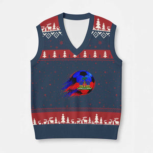 Haitian Flag Soccer Ball Splatter Graphic V-Neck Knit Sweater Vest Haiti Football Sports Fan TS02 Navy Red Print Your Wear
