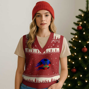 Haitian Flag Soccer Ball Splatter Graphic V-Neck Knit Sweater Vest Haiti Football Sports Fan TS02 Red Beige Print Your Wear