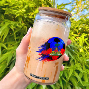 Haitian Flag Soccer Ball Splatter Graphic Glass Can Haiti Football Sports Fan TS02 Black Print Your Wear