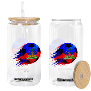Haitian Flag Soccer Ball Splatter Graphic Glass Can Haiti Football Sports Fan TS02 Print Your Wear
