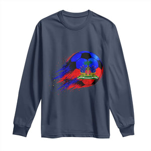 Haitian Flag Soccer Ball Splatter Graphic Long Sleeve Shirt Haiti Football Sports Fan TS02 Navy Print Your Wear