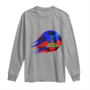 Haitian Flag Soccer Ball Splatter Graphic Long Sleeve Shirt Haiti Football Sports Fan TS02 Sport Gray Print Your Wear