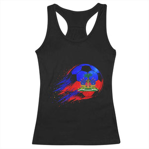Haitian Flag Soccer Ball Splatter Graphic Racerback Tank Top Haiti Football Sports Fan TS02 Black Print Your Wear