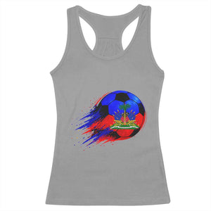 Haitian Flag Soccer Ball Splatter Graphic Racerback Tank Top Haiti Football Sports Fan TS02 Sport Gray Print Your Wear