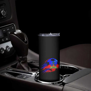 Haitian Flag Soccer Ball Splatter Graphic Skinny Tumbler Haiti Football Sports Fan TS02 Print Your Wear