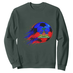 Haitian Flag Soccer Ball Splatter Graphic Sweatshirt Haiti Football Sports Fan TS02 Dark Forest Green Print Your Wear