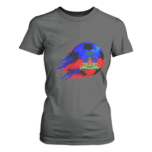 Haitian Flag Soccer Ball Splatter Graphic T Shirt For Women Haiti Football Sports Fan TS02 Dark Heather Print Your Wear