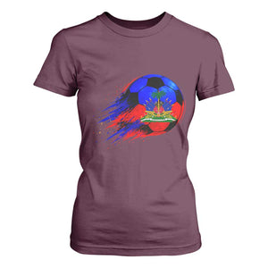 Haitian Flag Soccer Ball Splatter Graphic T Shirt For Women Haiti Football Sports Fan TS02 Maroon Print Your Wear