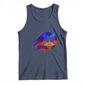 Haitian Flag Soccer Ball Splatter Graphic Tank Top Haiti Football Sports Fan TS02 Navy Print Your Wear