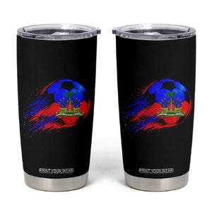 Haitian Flag Soccer Ball Splatter Graphic Tumbler Cup Haiti Football Sports Fan TS02 Black Print Your Wear