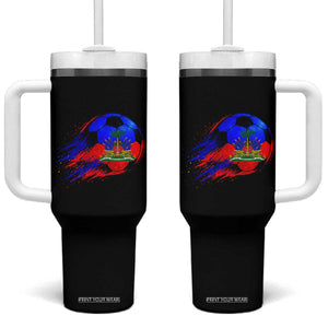 Haitian Flag Soccer Ball Splatter Graphic Tumbler With Handle Haiti Football Sports Fan TS02 One Size: 40 oz Black Print Your Wear