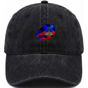 Haitian Flag Soccer Ball Splatter Graphic Washed Cotton Baseball Cap Haiti Football Sports Fan TS02 Print Your Wear