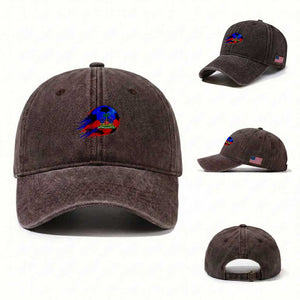 Haitian Flag Soccer Ball Splatter Graphic Washed Cotton Baseball Cap Haiti Football Sports Fan TS02 Washed Cap Universal Fit Dark Brown Print Your Wear