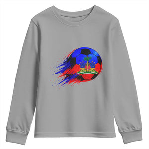 Haitian Flag Soccer Ball Splatter Graphic Youth Sweatshirt Haiti Football Sports Fan TS02 Sport Gray Print Your Wear