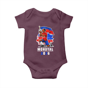 Mondyal 2026 Haiti Soccer Player Victory Celebration Graphic Baby Onesie Haitian Flag Football Sports Fan TS02 Maroon Print Your Wear