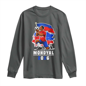 Mondyal 2026 Haiti Soccer Player Victory Celebration Graphic Long Sleeve Shirt Haitian Flag Football Sports Fan TS02 Dark Heather Print Your Wear