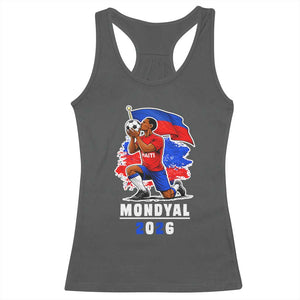 Mondyal 2026 Haiti Soccer Player Victory Celebration Graphic Racerback Tank Top Haitian Flag Football Sports Fan TS02 Dark Heather Print Your Wear