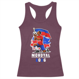 Mondyal 2026 Haiti Soccer Player Victory Celebration Graphic Racerback Tank Top Haitian Flag Football Sports Fan TS02 Maroon Print Your Wear