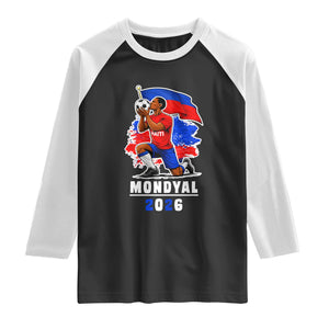Mondyal 2026 Haiti Soccer Player Victory Celebration Graphic Raglan Shirt Haitian Flag Football Sports Fan TS02 Black White Print Your Wear