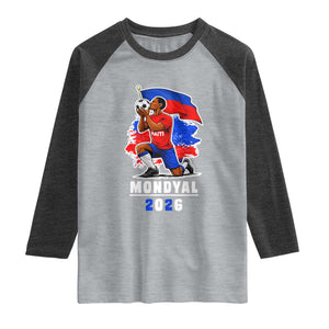 Mondyal 2026 Haiti Soccer Player Victory Celebration Graphic Raglan Shirt Haitian Flag Football Sports Fan TS02 Heather Gray Heather Charcoal Print Your Wear