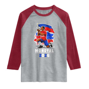 Mondyal 2026 Haiti Soccer Player Victory Celebration Graphic Raglan Shirt Haitian Flag Football Sports Fan TS02 Heather Gray Heather Red Print Your Wear