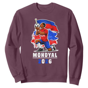 Mondyal 2026 Haiti Soccer Player Victory Celebration Graphic Sweatshirt Haitian Flag Football Sports Fan TS02 Maroon Print Your Wear