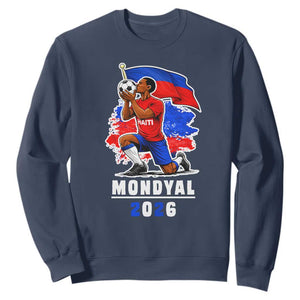 Mondyal 2026 Haiti Soccer Player Victory Celebration Graphic Sweatshirt Haitian Flag Football Sports Fan TS02 Navy Print Your Wear
